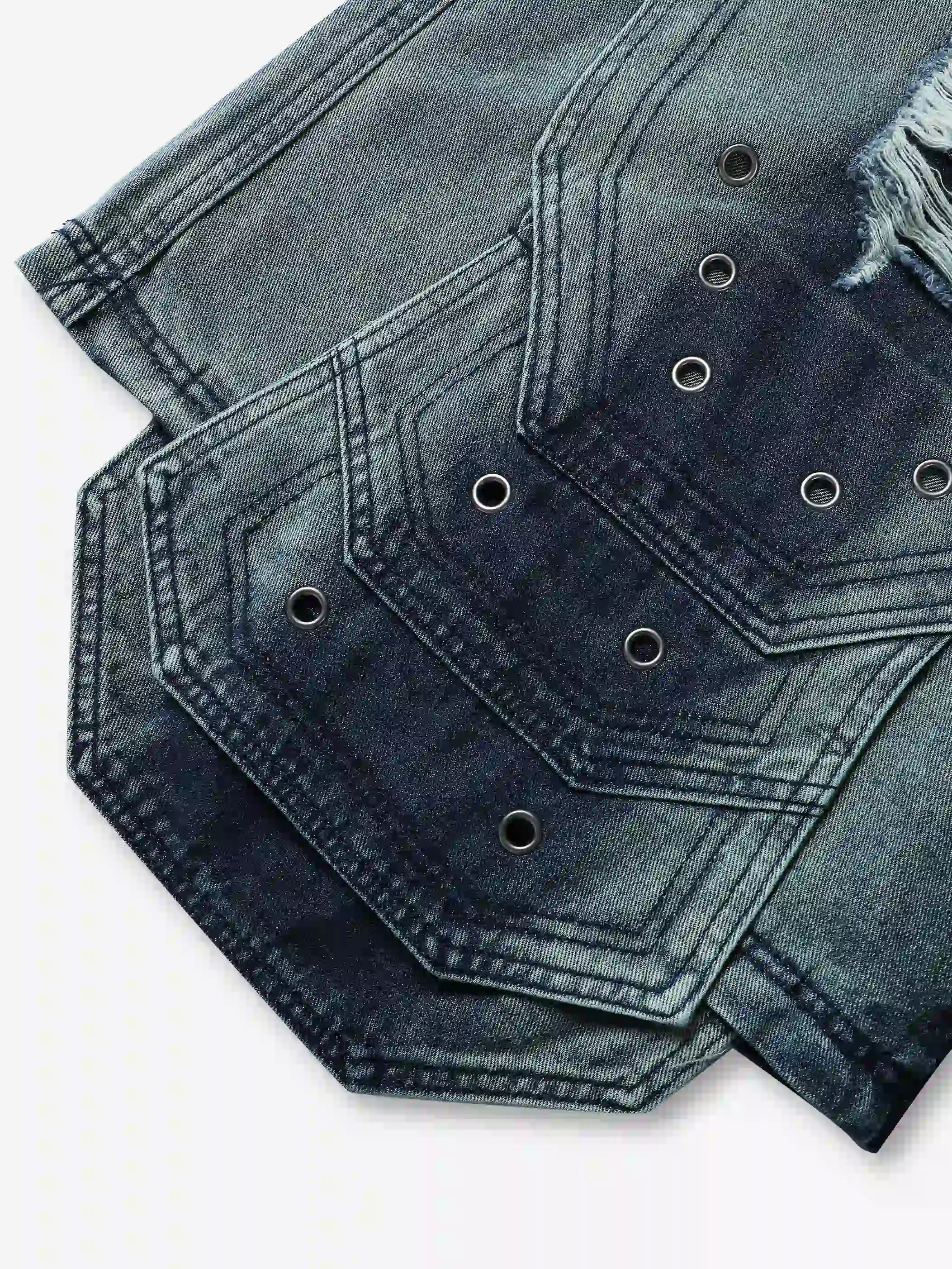 Streetwear Wide Leg Studded Denim Shorts-S1048