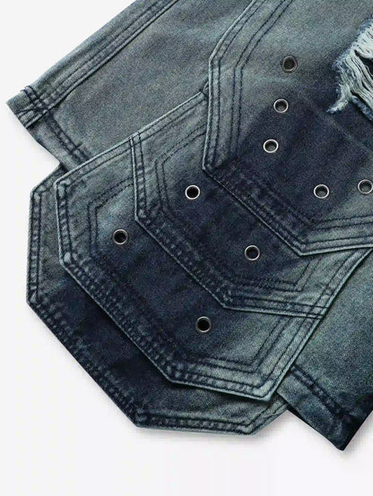 Streetwear Wide Leg Studded Denim Shorts-S1048