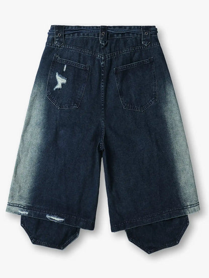 Streetwear Wide Leg Studded Denim Shorts-S1048