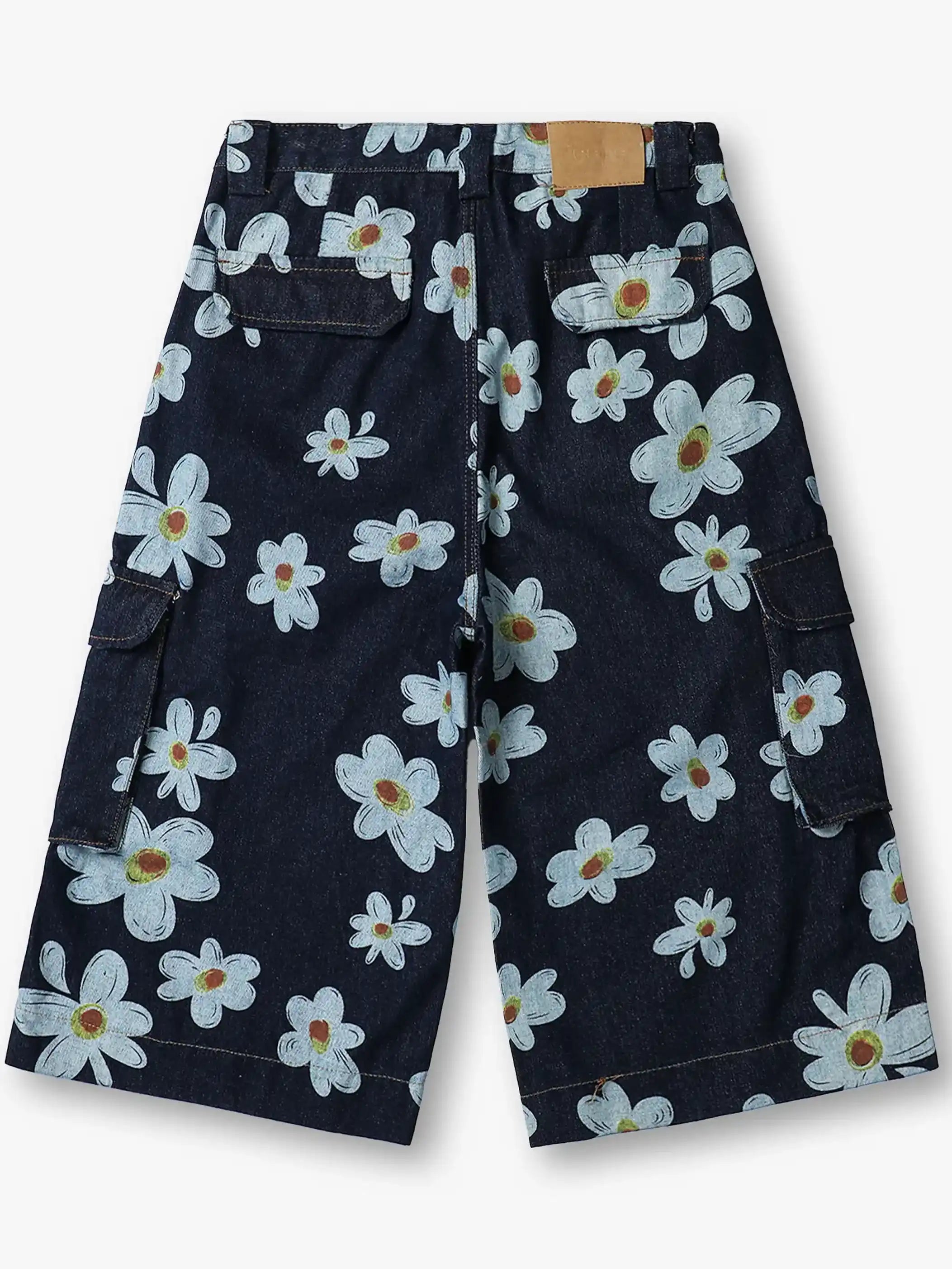 Vintage Y2K Floral Print Denim Cargo Shorts-S1036