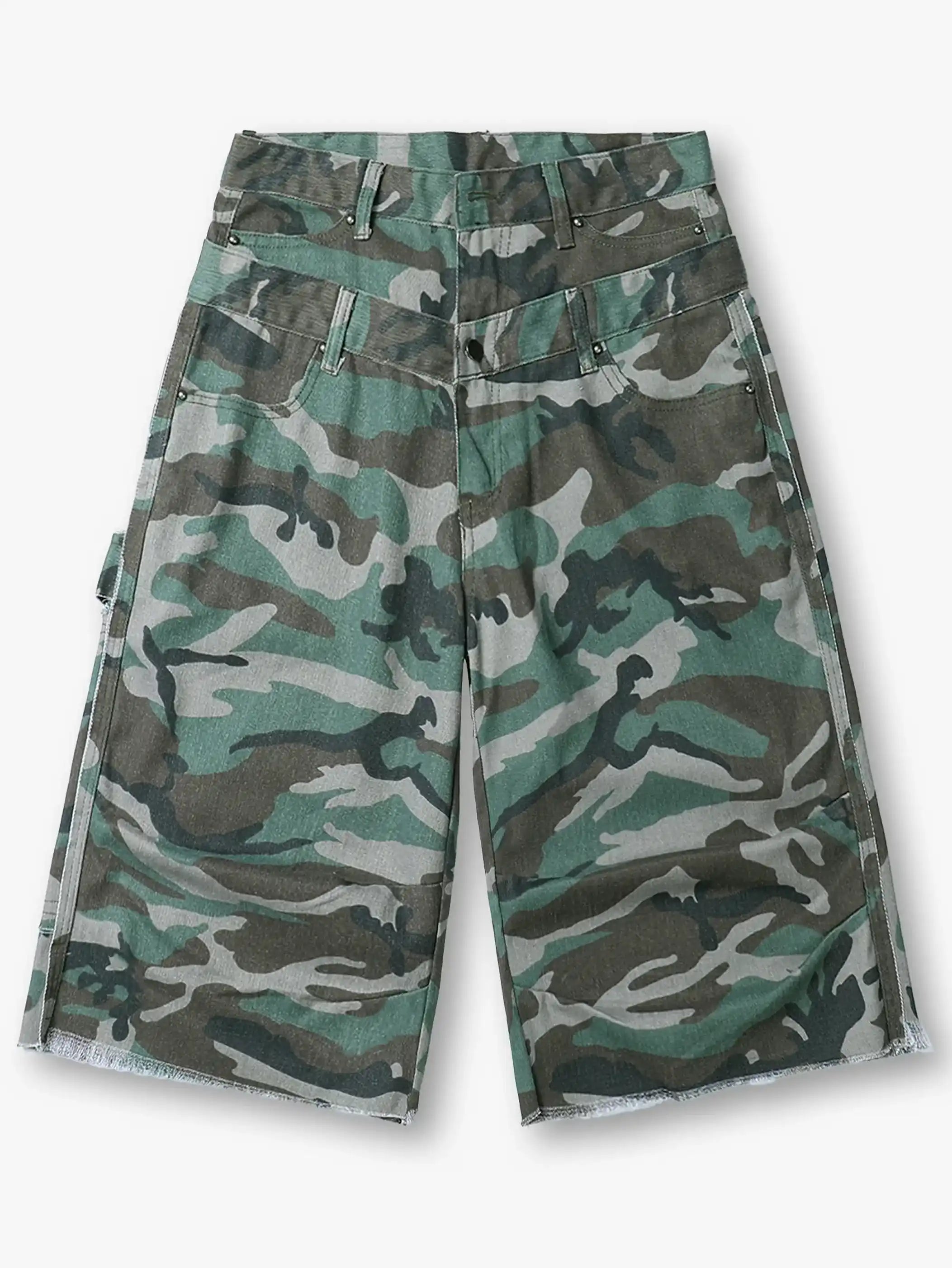Camouflage Street Denim Shorts-S1040