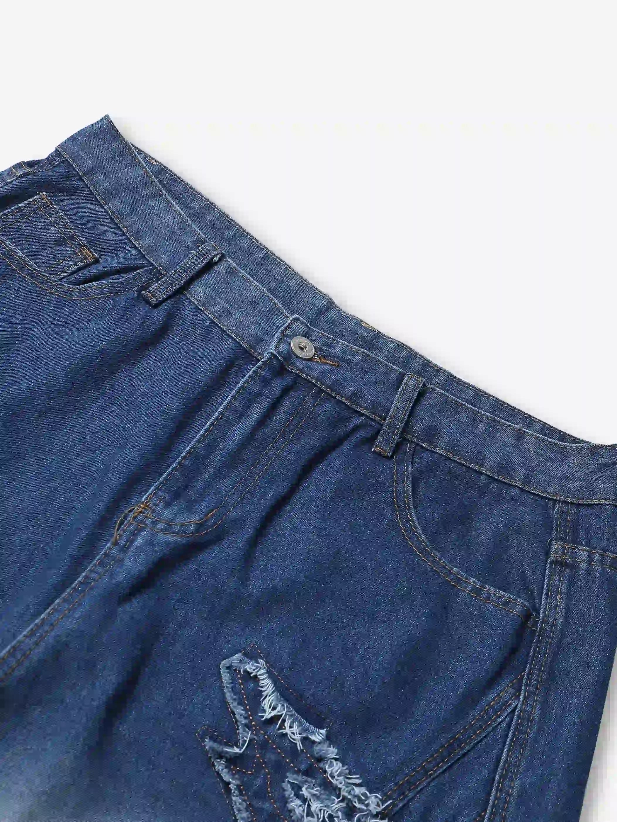 Gradient Ripped Denim Shorts-S1042