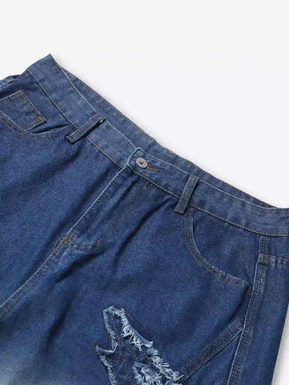 Gradient Ripped Denim Shorts-S1042