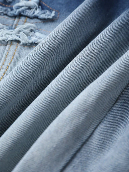 Gradient Ripped Denim Shorts-S1042