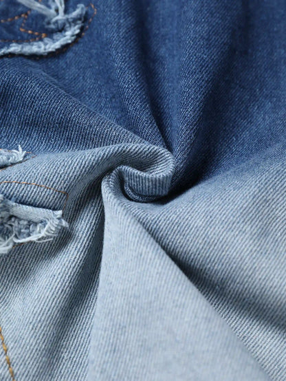 Gradient Ripped Denim Shorts-S1042