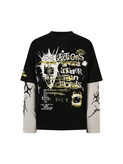 Layered Distorted Statement T-shirt-S1098