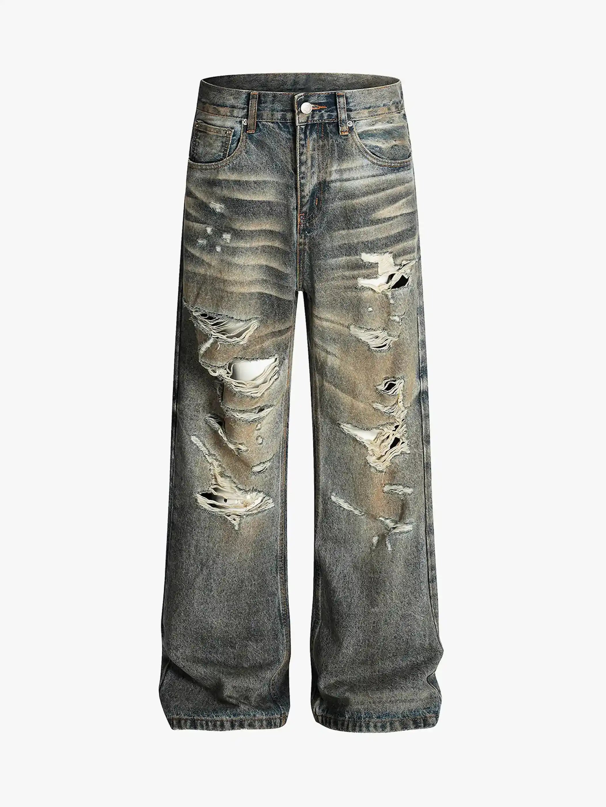 High-Waist Ripped Streetwear Denim Jeans-S1051