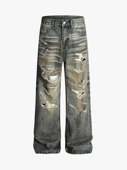 High-Waist Ripped Streetwear Denim Jeans-S1051