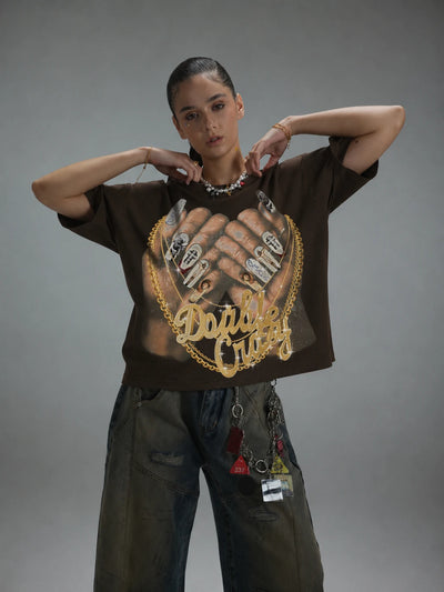 Bling Gold Chain Nail Boxy Tee-593
