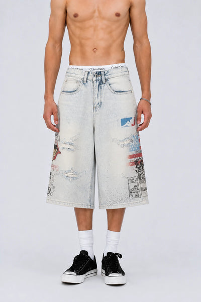 Bermudas de mezclilla holgadas con gráficos punk-579