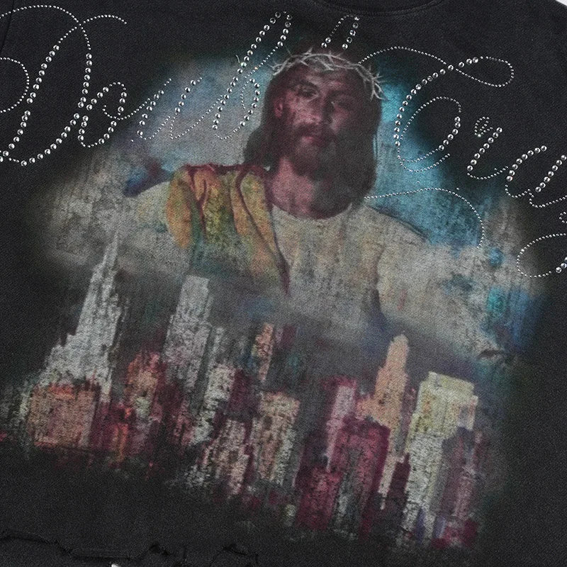 Jesus Skyline Rhinestone Boxy Tee-548
