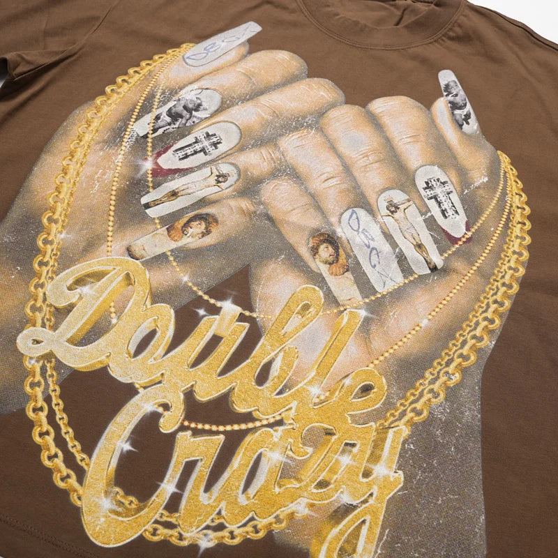 Bling Gold Chain Nail Boxy Tee-593