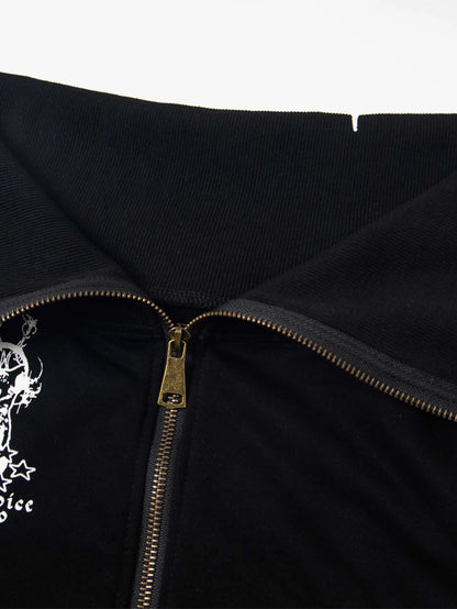 Street Culture Letter Print Zipper Cardigan-S1121