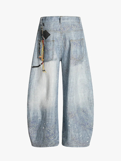 Retro Paisley Wash Denim Blade Pants-S1119