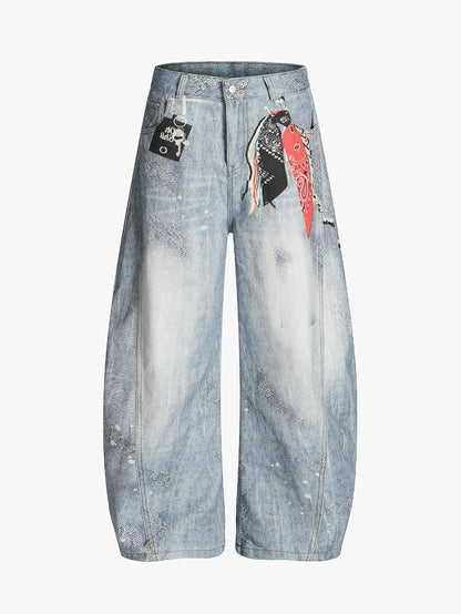 Retro Paisley Wash Denim Blade Pants-S1119