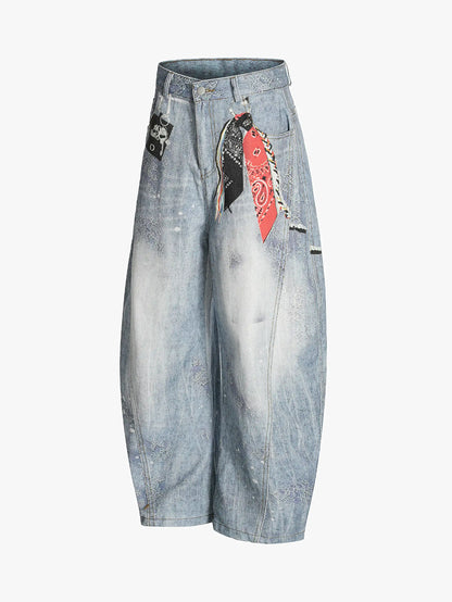 Retro Paisley Wash Denim Blade Pants-S1119