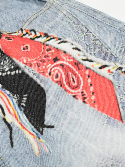 Retro Paisley Wash Denim Blade Pants-S1119