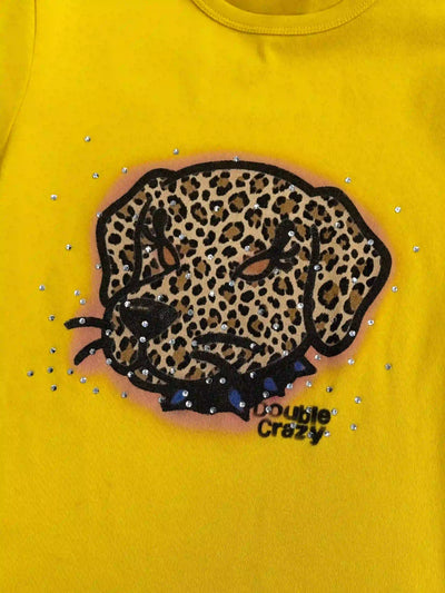 T-shirt ajusté à imprimé léopard chien Y2K-441