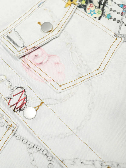 Graffiti Lace Print Denim Jacket-S1123
