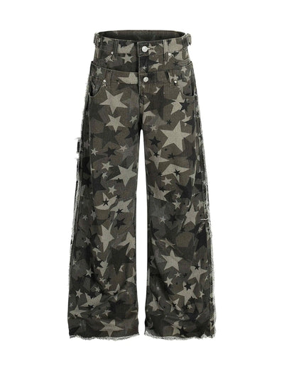 Camouflage Star Frayed Jeans-S1154