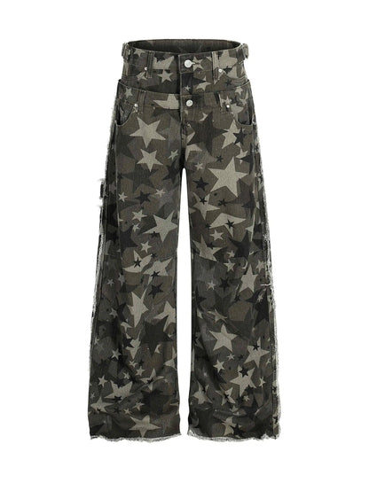 Camouflage Star Frayed Jeans-S1154