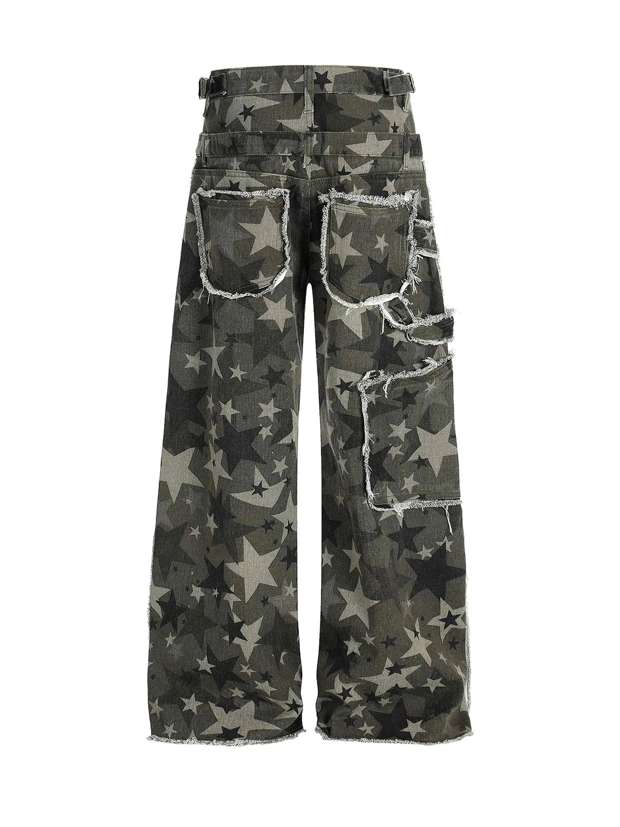Camouflage Star Frayed Jeans-S1154