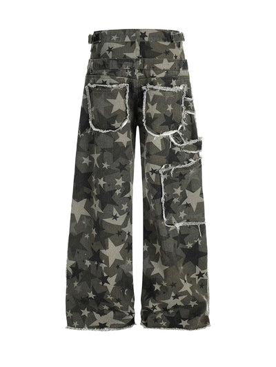 Camouflage Star Frayed Jeans-S1154