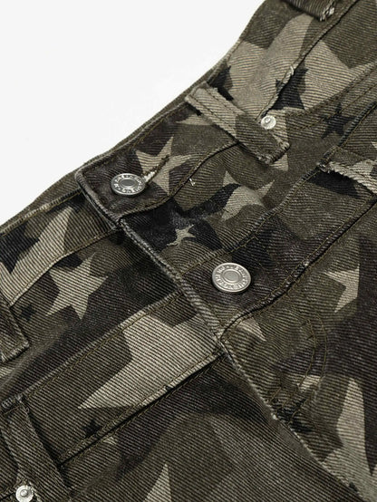 Camouflage Star Frayed Jeans-S1154