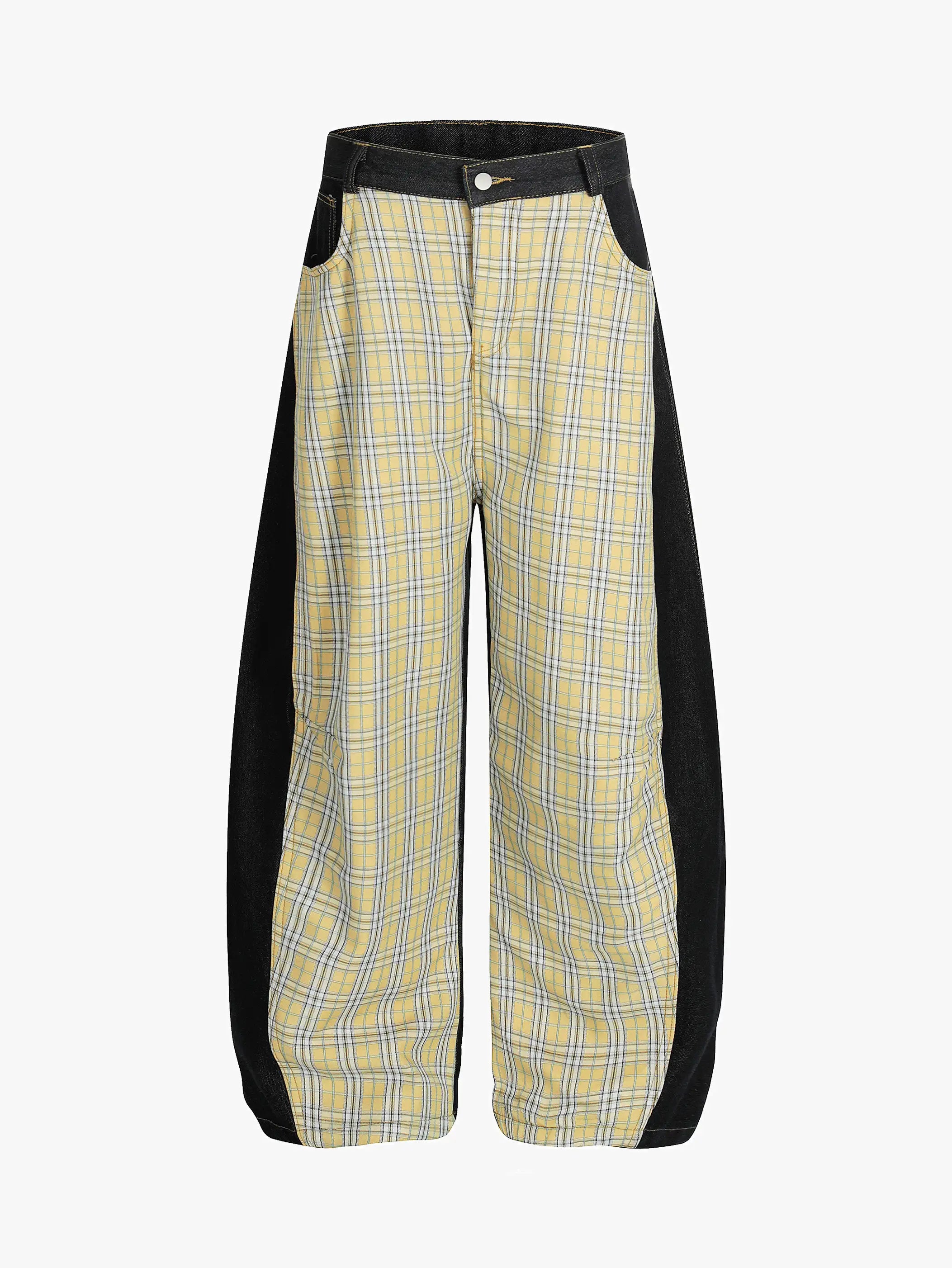 Retro Street Plaid & Denim Blade Pants-S1118