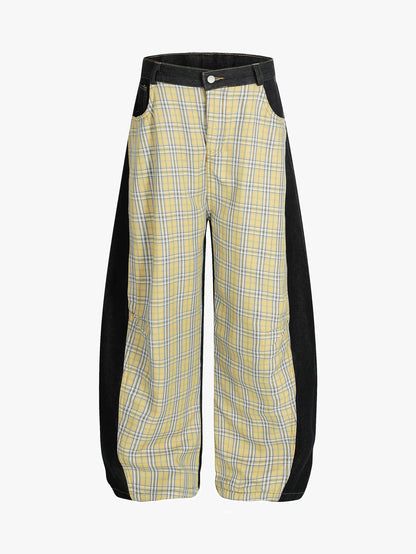 Retro Street Plaid & Denim Blade Pants-S1118