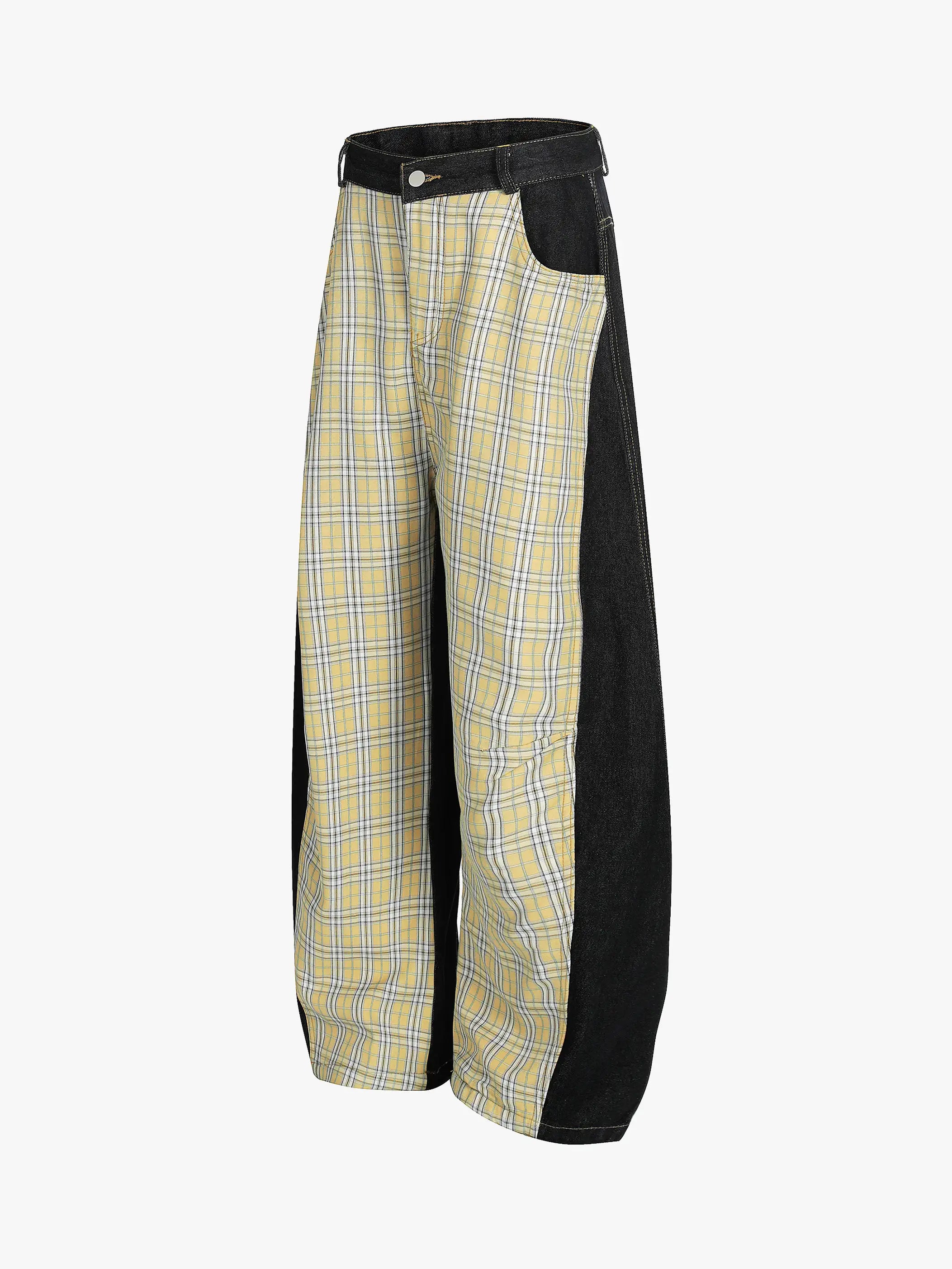 Retro Street Plaid & Denim Blade Pants-S1118