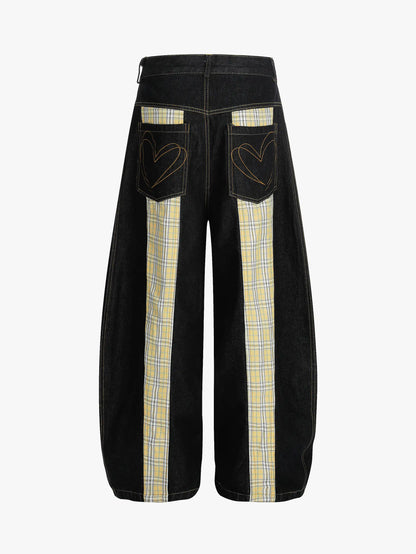 Retro Street Plaid & Denim Blade Pants-S1118