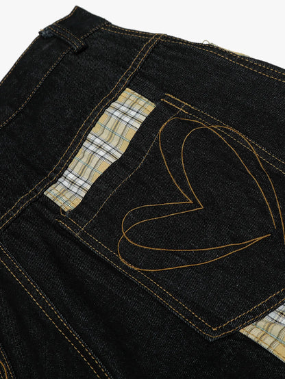 Retro Street Plaid & Denim Blade Pants-S1118