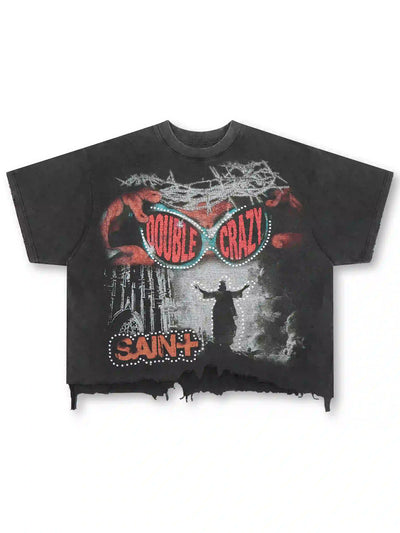 Camiseta gráfica con bajo sin rematar Faded Raw Hem Iced-Eye-463