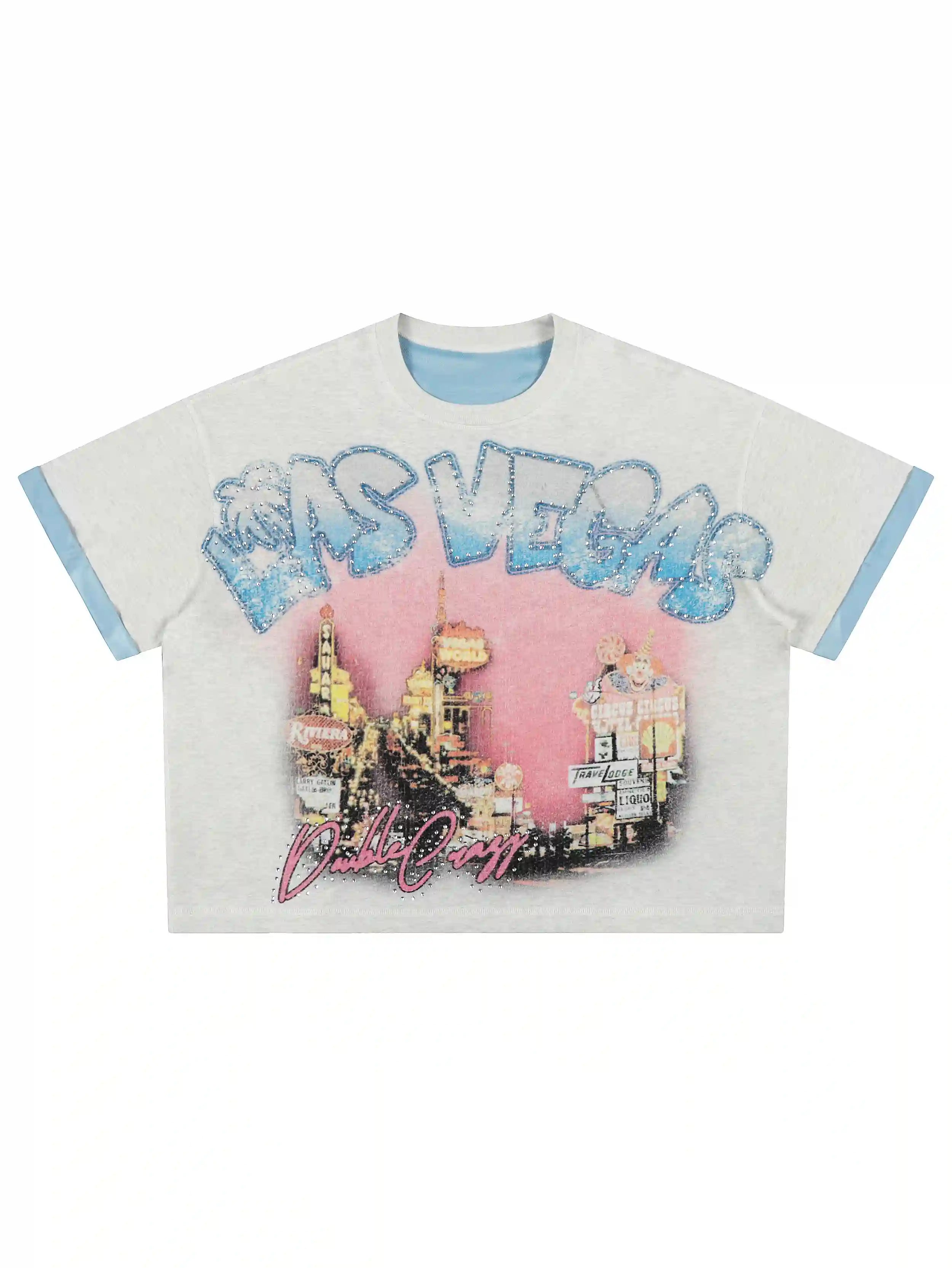 Vegas Rhinestone Contrast Ringer Tee-473