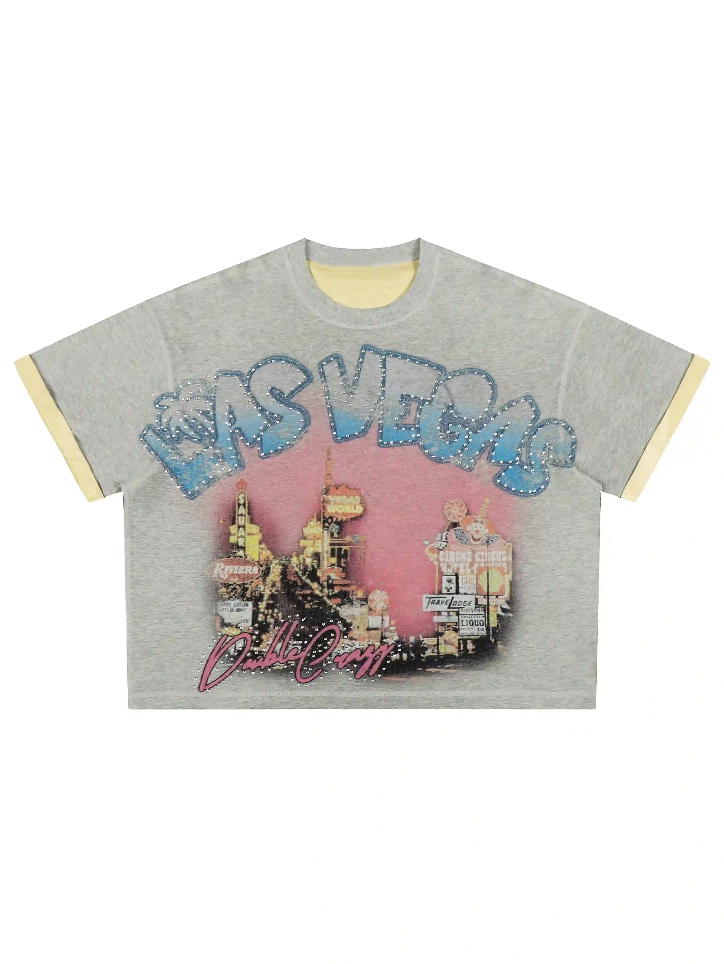 Vegas Rhinestone Contrast Ringer Tee-473