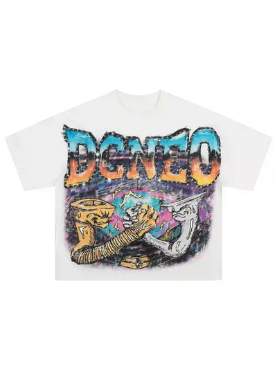 Camiseta corta extragrande con aerógrafo y pedrería - 470