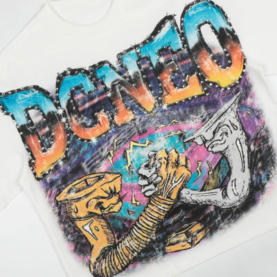 Camiseta corta extragrande con aerógrafo y pedrería - 470