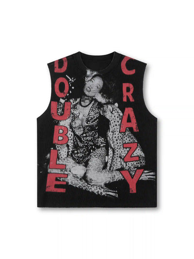 Camiseta de tirantes con estampado de leopardo y textura de gofre de los 90-559