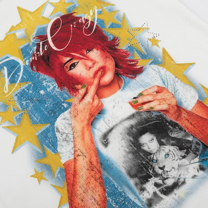 Y2K Rhinestone Star Girl Baby Tee-526