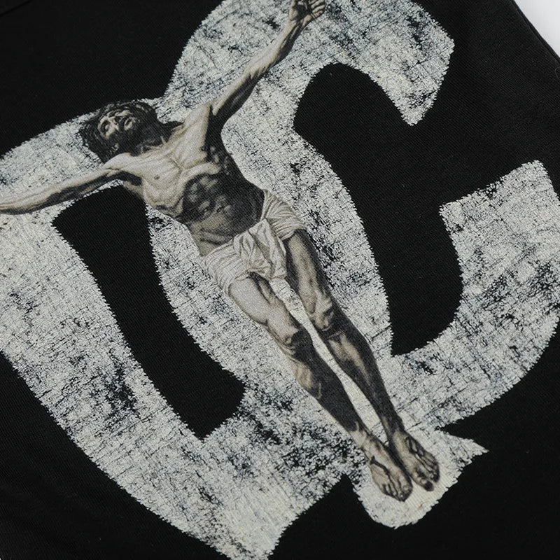 Gothic Jesus Distressed Baby Tee-547