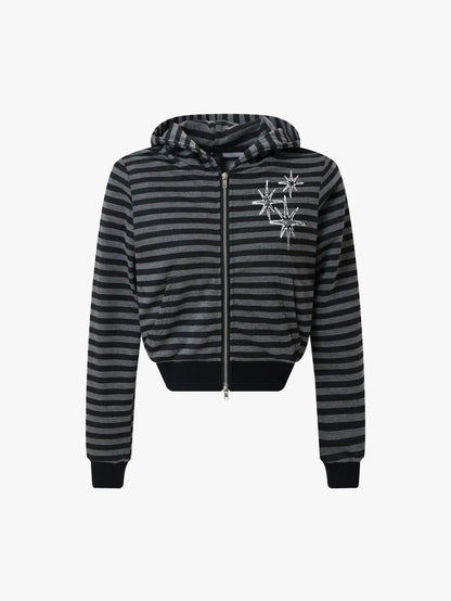 Rebel Stripes Cropped Hoodie Jacket-S1113