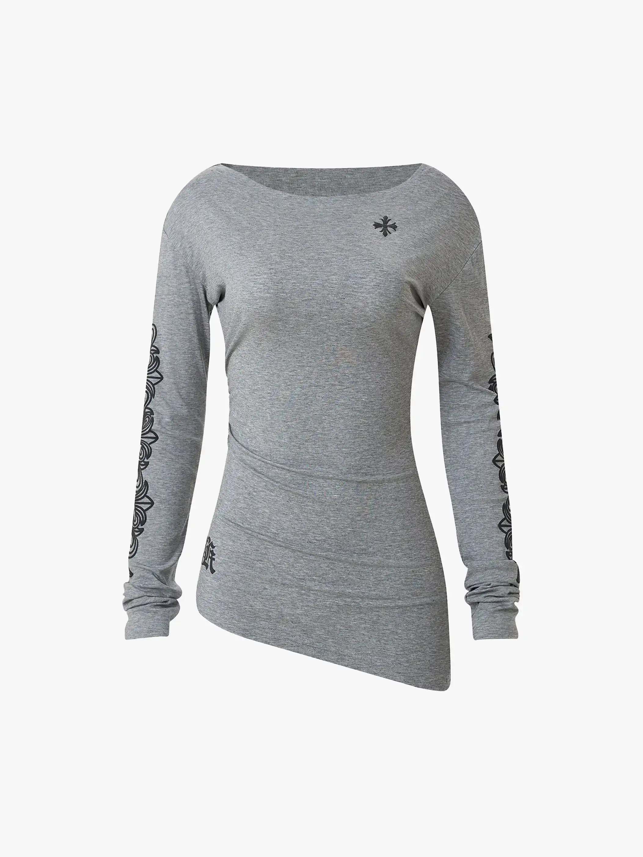 Sexy Waist Crossheart Print Shirt-S1112