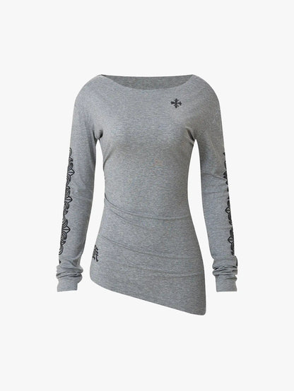 Sexy Waist Crossheart Print Shirt-S1112