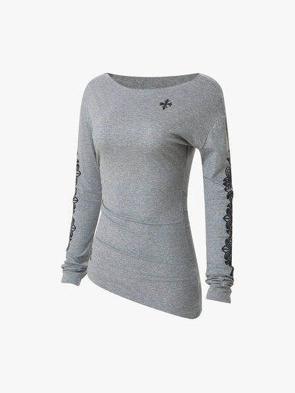 Sexy Waist Crossheart Print Shirt-S1112