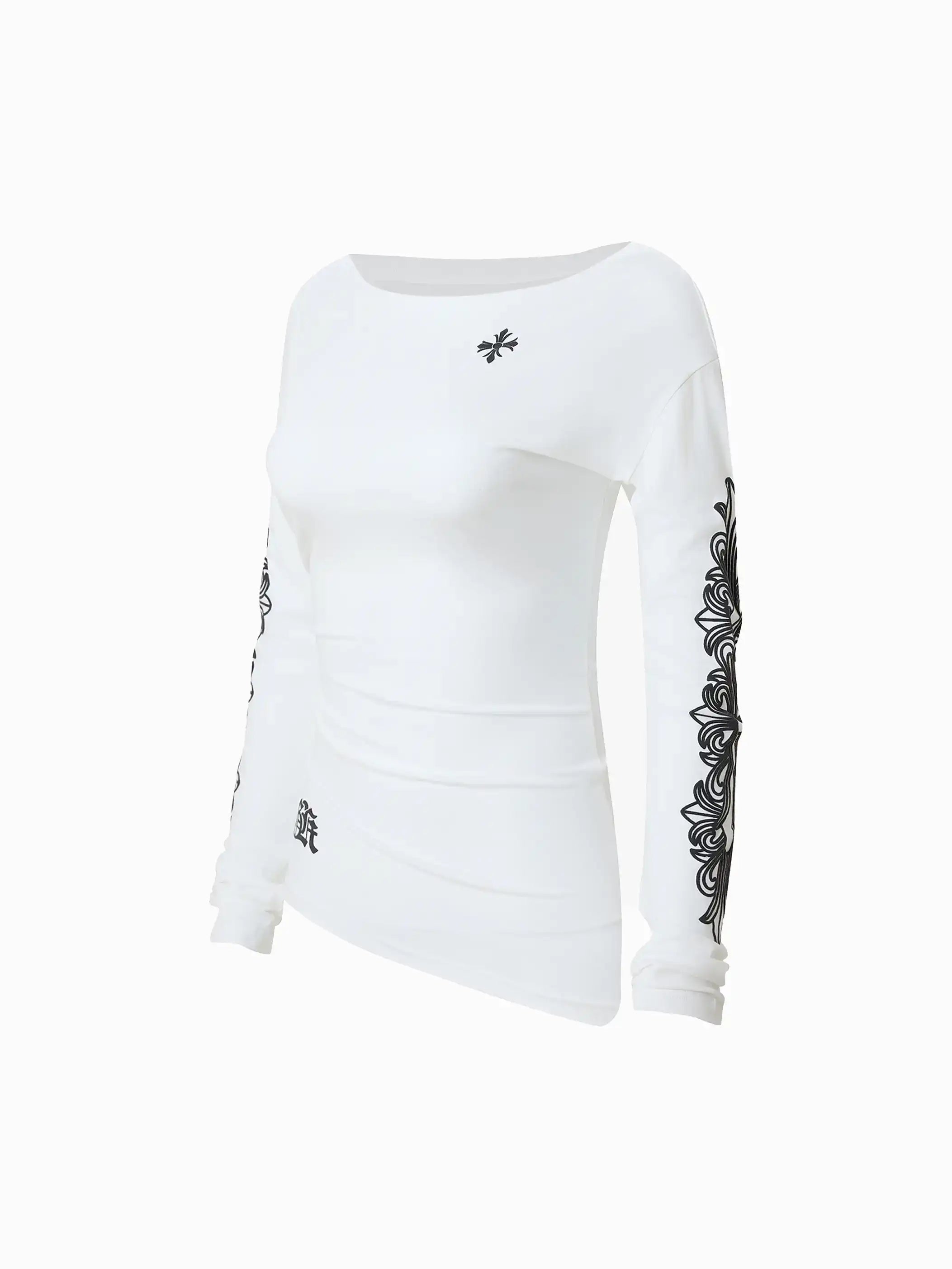 Sexy Waist Crossheart Print Shirt-S1112