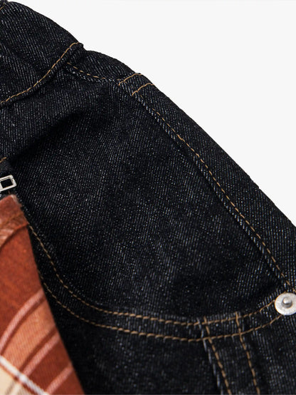 Plaid Scarf Detail Denim Streetwear Shorts-S1008