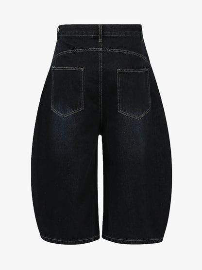 High Waist Wide Leg Denim Bermuda Shorts-S1025