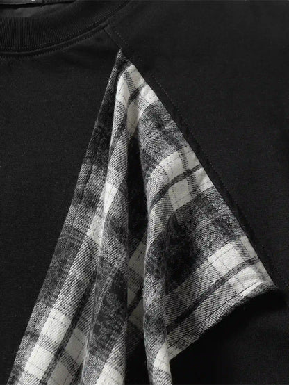 Loose Fit Plaid Patchwork Summer T-shirt-S1000