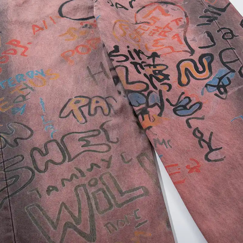 Hand-painted Graffiti Cotton Jeans-S1218